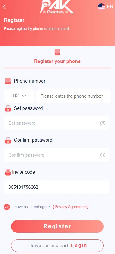 pak game app register